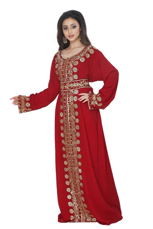 Maroon Embroidered Work Stitched Georgette Kaftan Wedding Dress