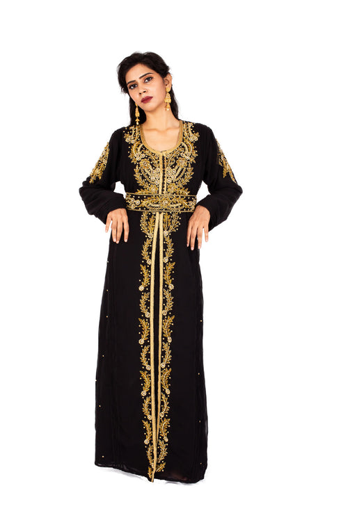 Black Georgette Zari Embroidered Kaftan for Festive Wear