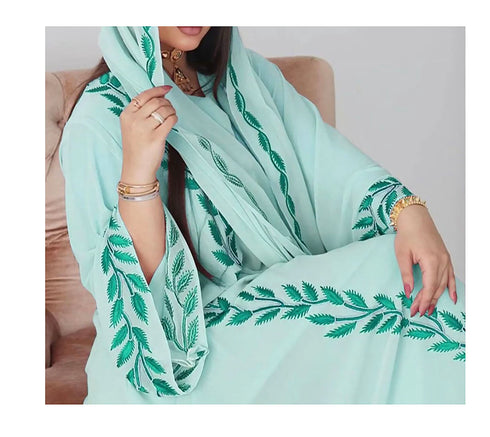 Sea Green Georgette Aari Work Kaftan