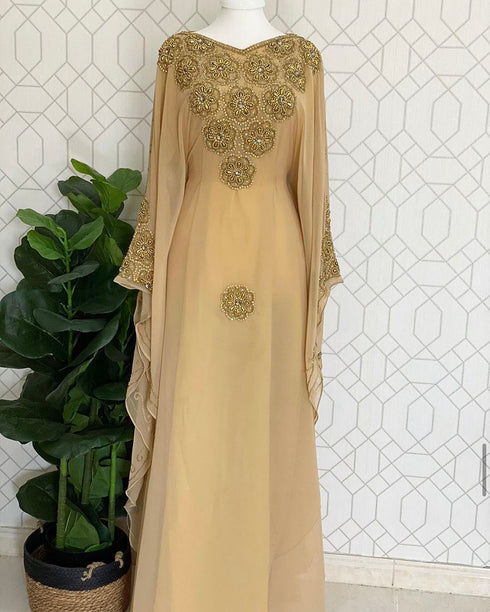 Beige Georgette Embroidered Stone work Stitched Dress Kaftan Party Wear Wedding Dresses
