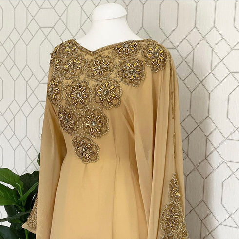 Beige Georgette Embroidered Stone work Stitched Dress Kaftan Party Wear Wedding Dresses
