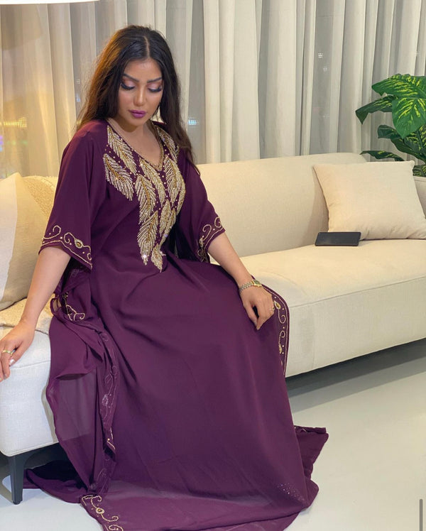Purple Zari Embroidered Stone Work Georgette Stitched Wedding Dresses