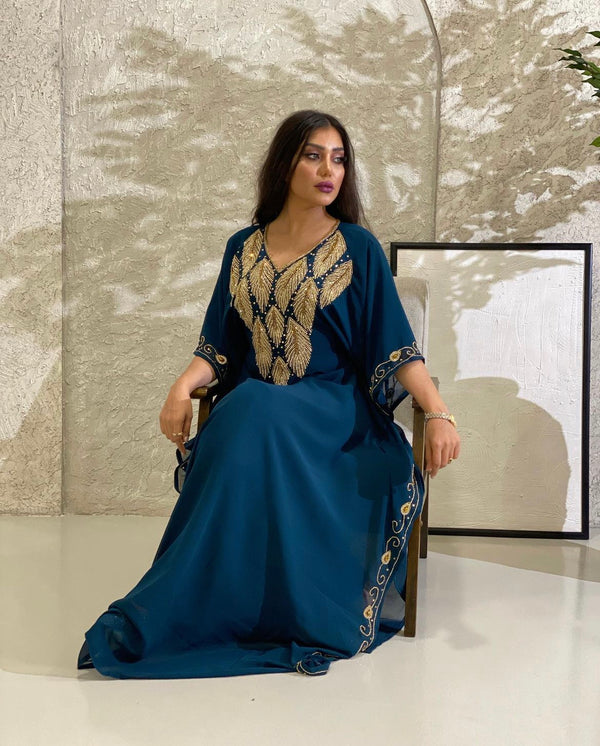Turquoise Zari Embroidered Stone Work Georgette Stitched Wedding Party Wear Dresses