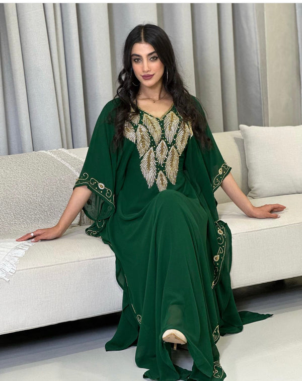 Green Zari Embroidered Stone Work Georgette Casual Stitched Wedding Party Wear Dress