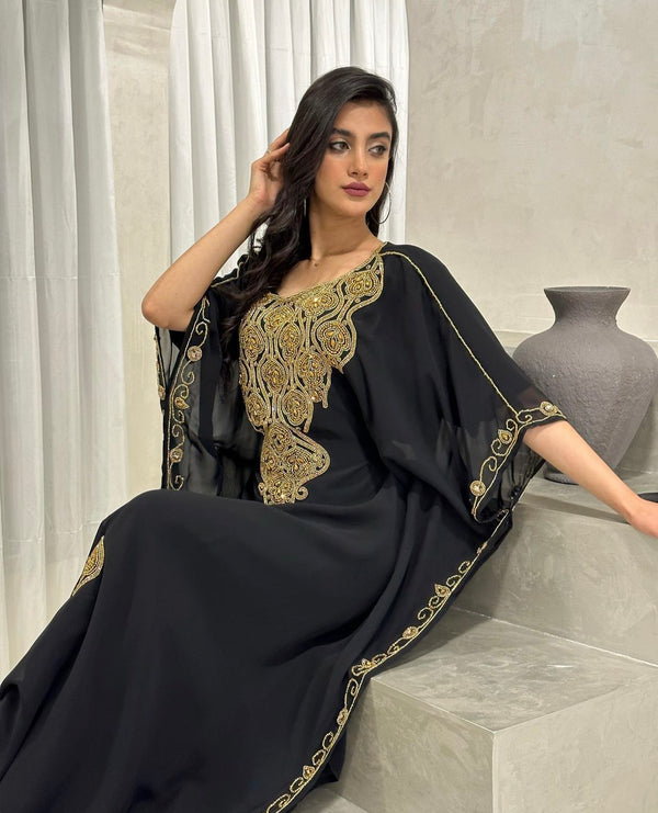 Black Zari Embroidered Stone Work Georgette Casual Stitched Wedding Party Wear Dress