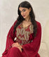 Burgundy Zari Embroidered Stone Work Georgette Casual Stitched Wedding Party Wear Dress
