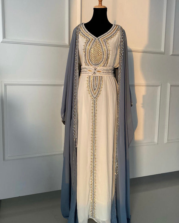 Grey Wedding Zari Embroidered Georgette Stitched Stone Work Wedding Dresses