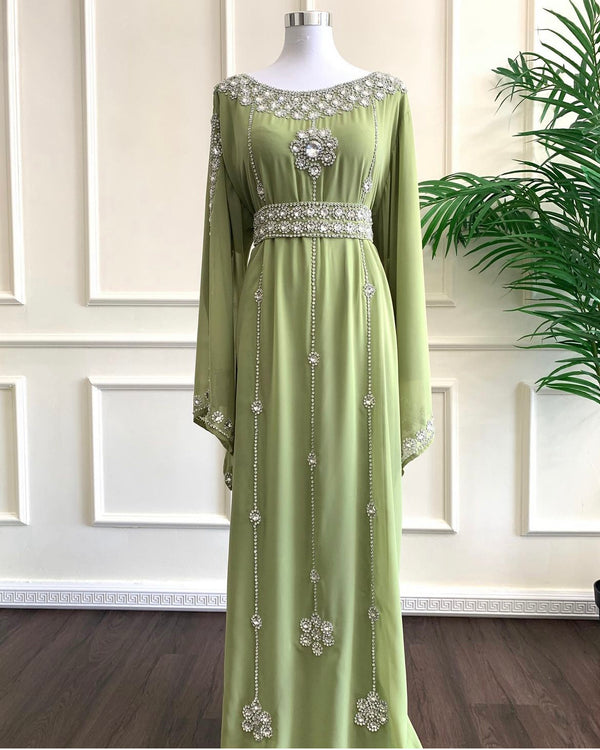 Olive Dress Silver Work Wedding Zari Embroidered Georgette Stitched Stone Work Dresses