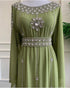 Olive Dress Silver Work Wedding Zari Embroidered Georgette Stitched Stone Work Dresses