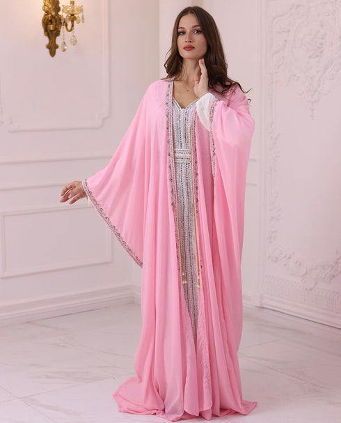 Pink Georgette Zari Work Party Wear Kaftan