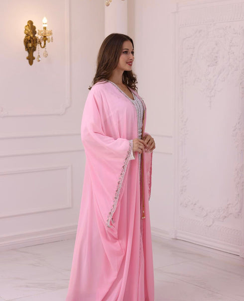 Pink Georgette Zari Work Party Wear Kaftan