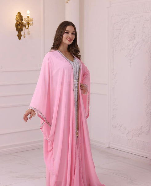 Pink Georgette Zari Work Party Wear Kaftan