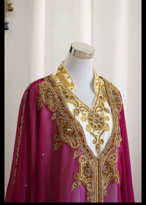 Purple and White Georgette Zari Work Kaftan