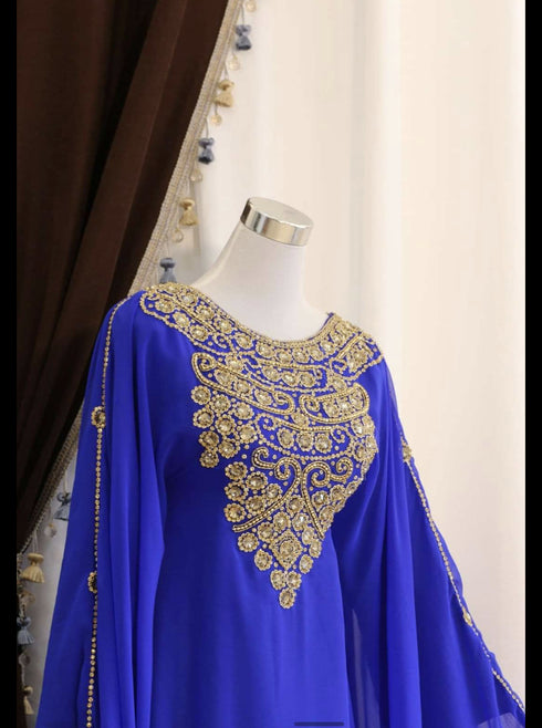Royal-Blue Handcrafted Zari work Stitched Dress Georgette Kaftan Party Wear Wedding Dresses