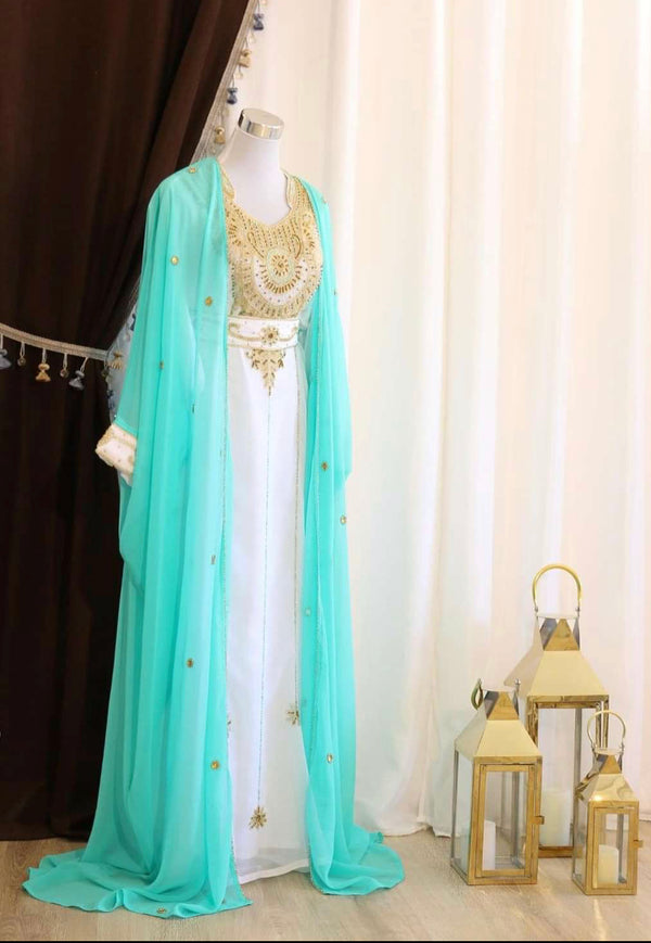 Sky-Blue & White Handcrafted Zari work Stitched Dress Georgette Kaftan Party Wear Wedding Dresses