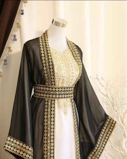 Zari Work Kaftan for Women in Black Georgette