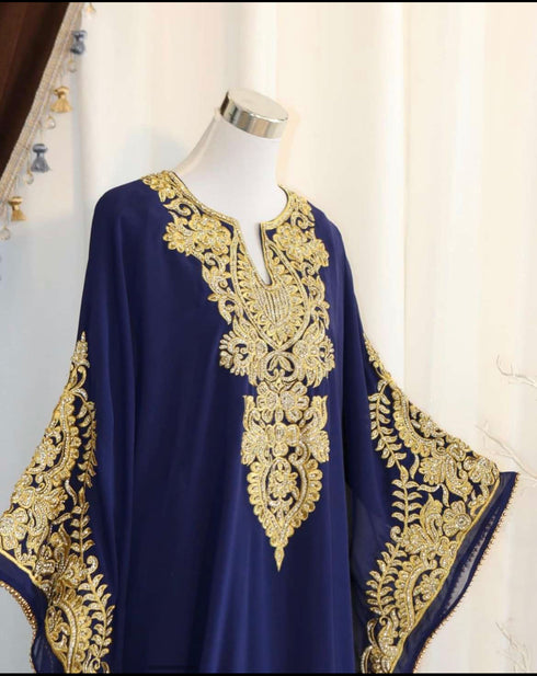 Navy-Blue Handcrafted Zari work Stitched Dress Georgette Kaftan Party Wear Wedding Dresses