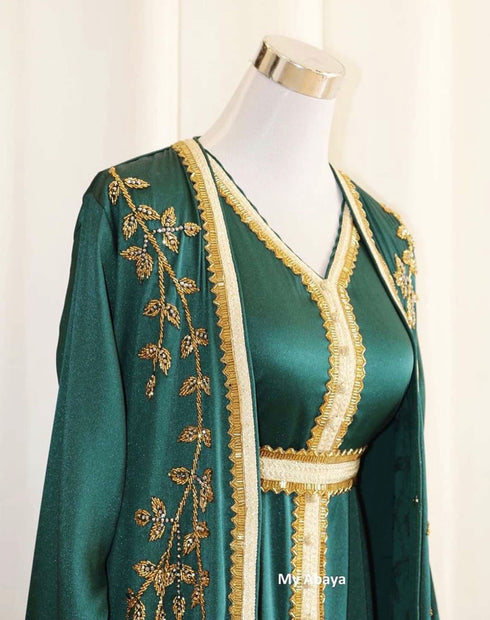 Green and White Wedding Kaftan for Women