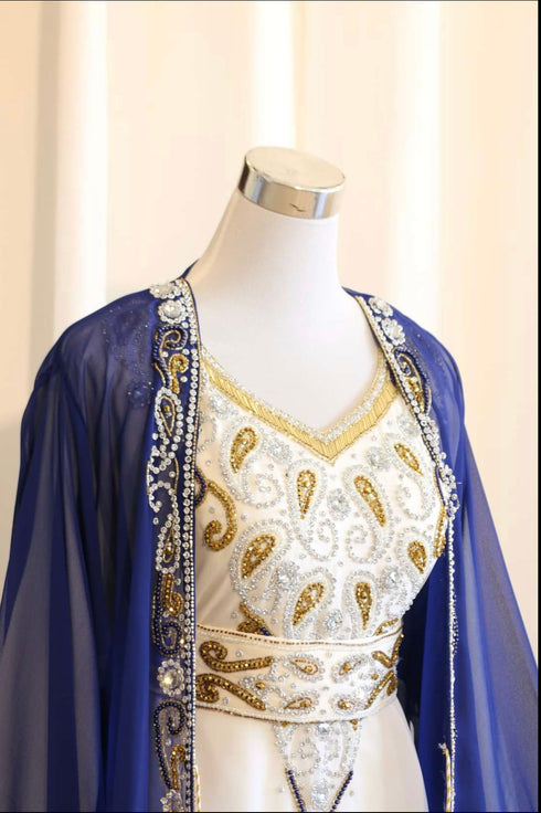 Blue and White Georgette Zari Work Kaftan