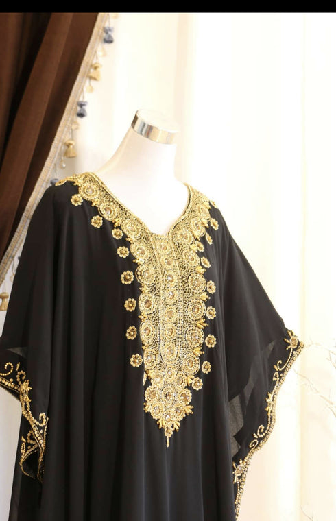 Black Handcrafted Zari work Stitched Dress Georgette Kaftan Party Wear Wedding Dresses