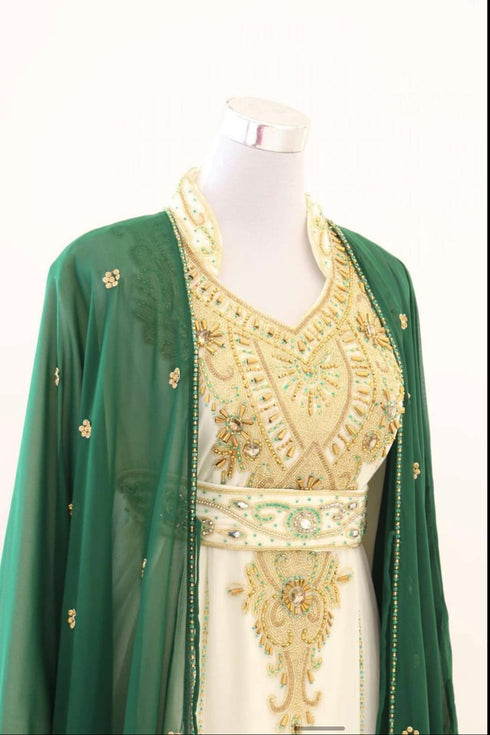Green & White Handcrafted Zari work Stitched Dress Georgette Kaftan Party Wear Wedding Dresses