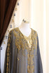 Grand Grey & White Layered Kaftan with Silver Zari Work | Luxury Event Dress