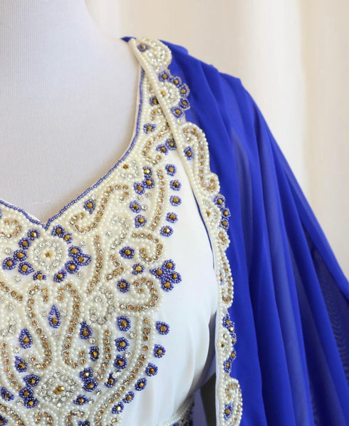 Royal Blue Georgette Embroidered Islamic Party Wear Kaftan