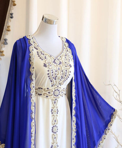 Royal Blue Georgette Embroidered Islamic Party Wear Kaftan