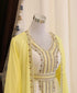 Yellow & White Handcrafted Party Wear Kaftan Dress for Women
