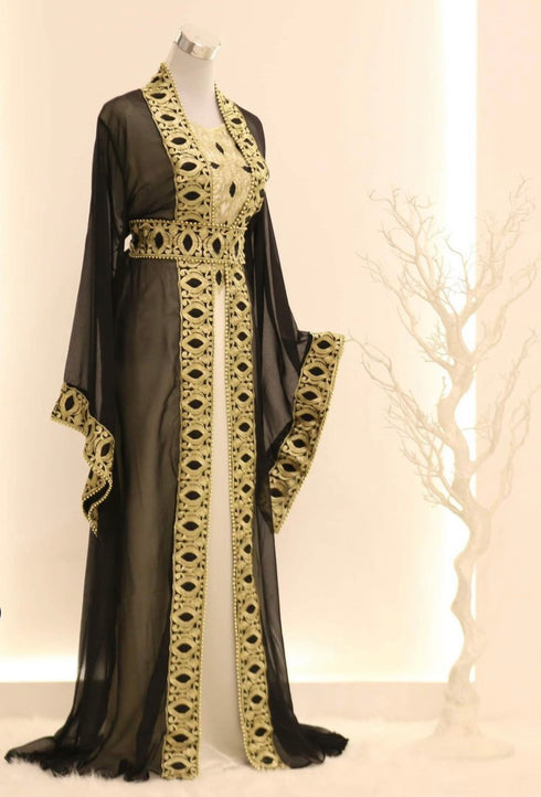 Luxe Black Georgette Zari Work Kaftan for Women