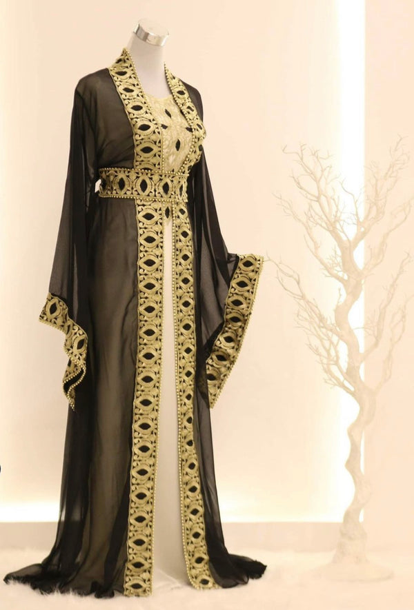 Luxe Black Georgette Zari Work Kaftan for Women