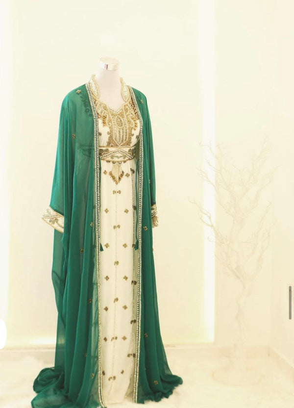 Sea-Green & White Handcrafted Zari work Stitched Dress Georgette Kaftan Party Wear Wedding Dresses