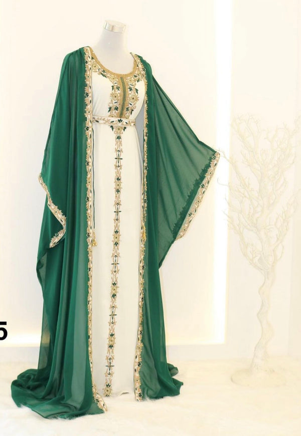Sea-Green & White Handcrafted Zari work Stitched Dress Georgette Kaftan Party Wear Wedding Dresses 5