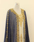 Opulent Blue and White Layered Kaftan with Gold Zari Embellishment | Full-Length Flowing Design