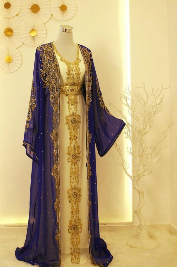 Blue and Warm White Reception Kaftan for Women