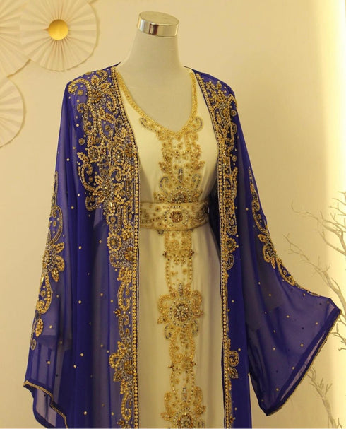 Blue and Warm White Reception Kaftan for Women