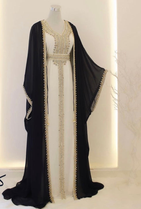 Black and White Georgette Zari Work Kaftan