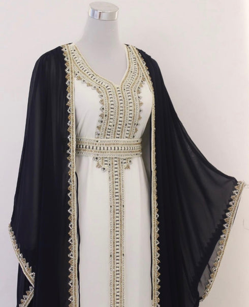 Black and White Georgette Zari Work Kaftan
