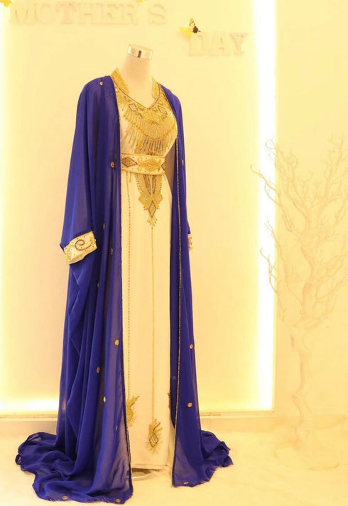 Blue & White Handcrafted Zari work Stitched Dress Georgette Kaftan Party Wear Wedding Dresses