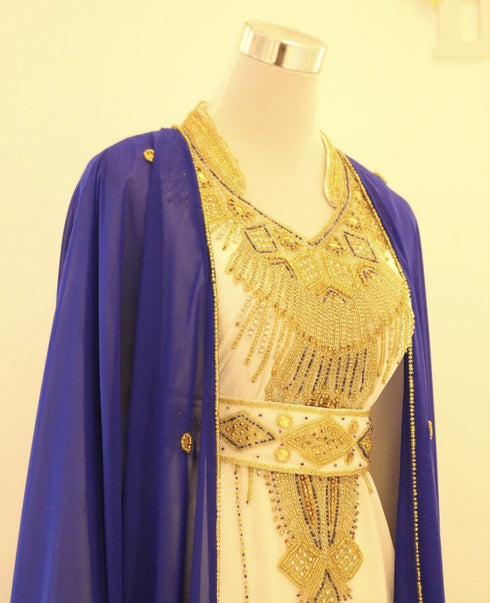 Blue & White Handcrafted Zari work Stitched Dress Georgette Kaftan Party Wear Wedding Dresses