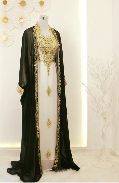 Black & White Kaftan Handcrafted Georgette Work Party Wear Dresses