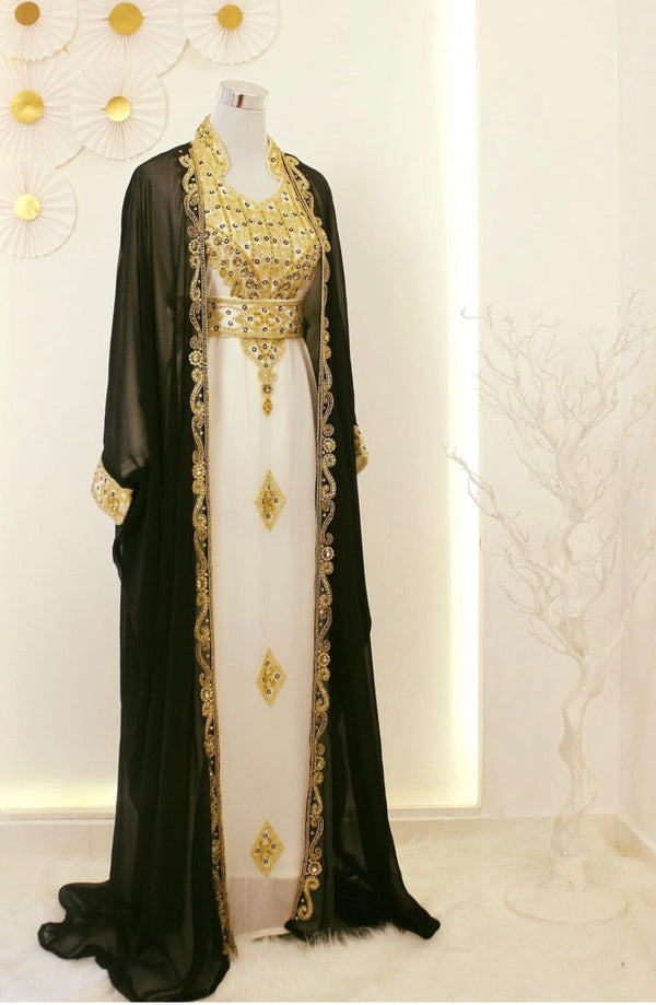 Black & White Kaftan Handcrafted Georgette Work Party Wear Dresses