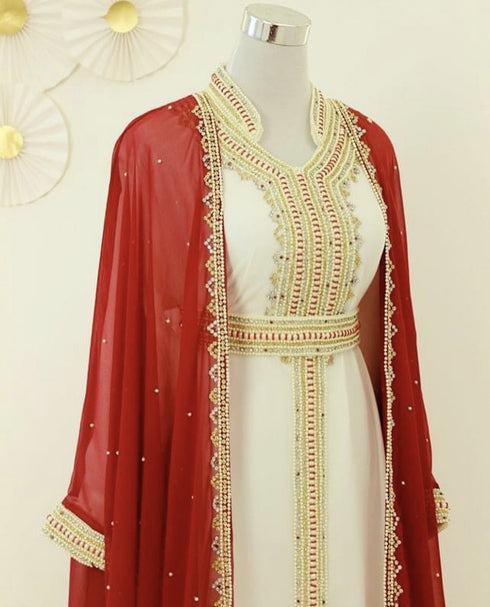 Red Georgette Embroidered Islamic Party Wear Kaftan