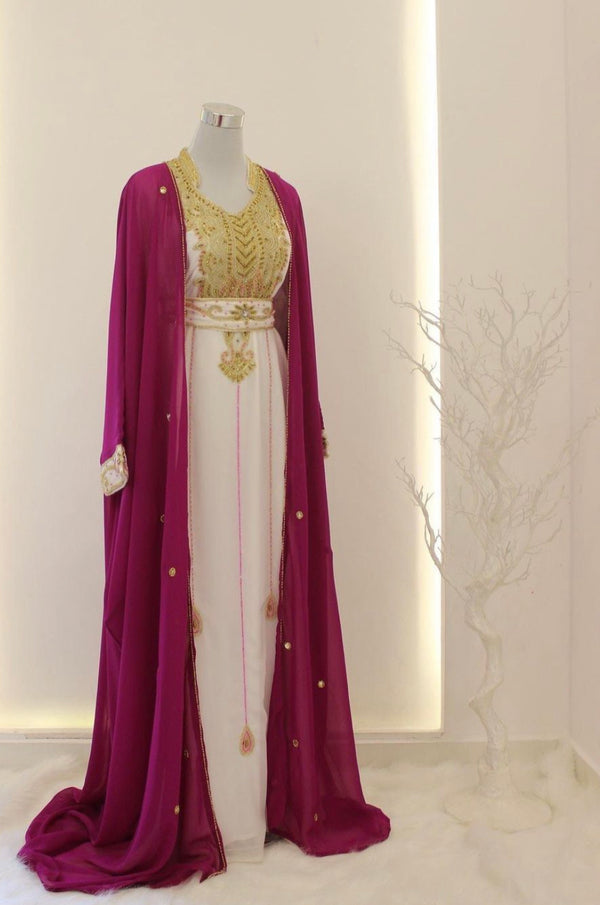 Peach & White Handcrafted Zari work Stitched Dress Georgette Kaftan Party Wear Wedding Dresses
