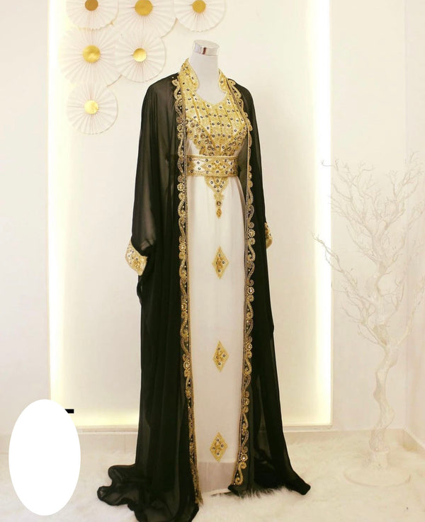 Black & White Handcrafted Zari work Stitched Dress Georgette Kaftan Party Wear Wedding Dresses