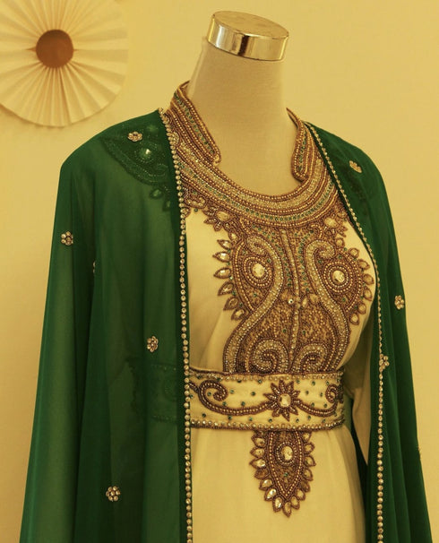 Green & White Kaftan Handcrafted Georgette Elegance Work Party Wear Fully Stitched Dresses