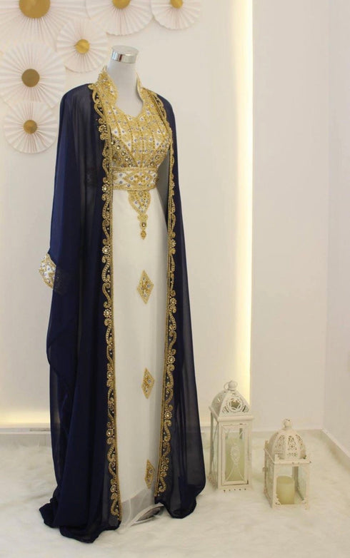 Navy Blue and White Georgette Zari Work Kaftan