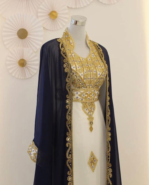 Navy Blue and White Georgette Zari Work Kaftan