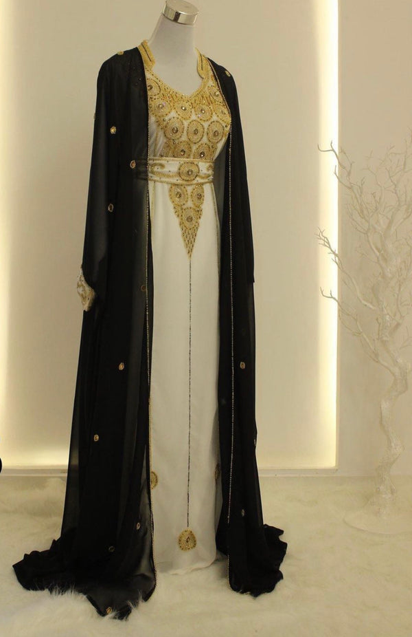 Black and White Georgette Embroidered Party Wear Kaftan