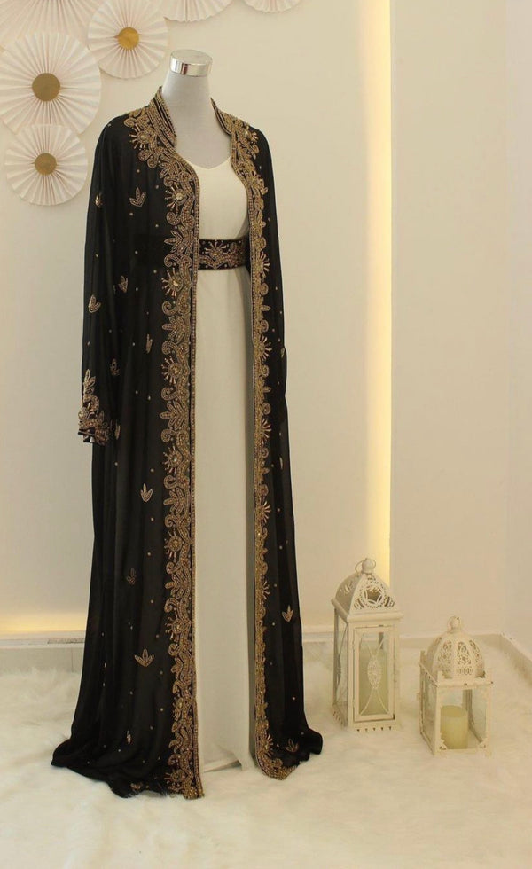 Black and White Georgette Kaftan with Zari Embroidery